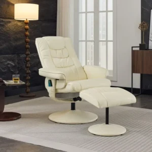360 Swivel Modern Metal Frame Massage Lounge Chair 5 Point Vibration Heated Seat Adjustable Leather Recliner Ottoman Remote