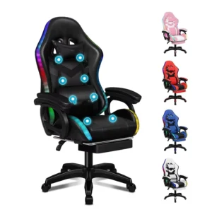 Adult Ergonomic Massage Computer Gaming Chair Pvc Video Game E sports Chair High Backrest With Footrest Headrest Lumbar Support