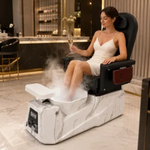Advanced Pedicure Chair Luxury Steam Function Massage LED Remote Control Glass Basin for Luxury Salon Furniture