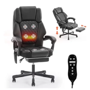 Black Heated Massage Office Chair with Footrest Ergonomic Massage Office Home Chair with Adjustable Lumbar Support