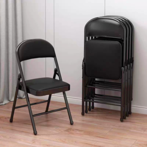 Black Metal Folding Chair with Padded Seat for Computer Study Home Office Scratch Resistant Surface Supports up to 150kg