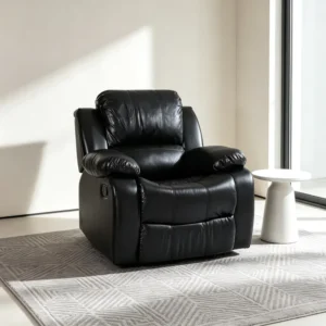 Black PU Leather Electric Recliner Chair Ergonomic Cushion Design Adjustable Backrest Footrest Massage Queen Anne Living Rooms