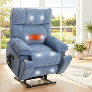 Blue Dual Motor Power Lift Recliner Electric Heat Massage Chair 350LBS Capacity with Cup Holder and Remote for Home Use