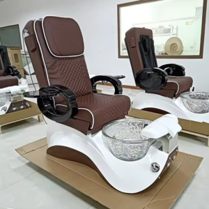 Brown Electric Reclining Manicure Massage Chair LED Nail Salon Foot SPA Pedicure Chair