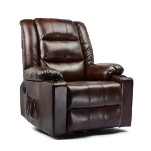 Brown Living Room PU Leather Home Theater Massage Recliner Chair With Heat Rocker