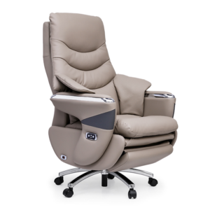 Brown PU Adjustable Height Boss Chair Soft PU Leather Massage Office Chair with Footrest