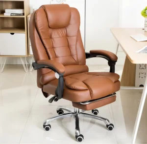 Brown PU Adjustable Height Boss Chair with Footrest Soft Massage Office Chairs