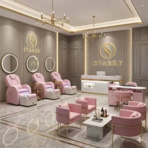 Custom Logo Starry Pink Gold Luxury Beauty Salon Furniture Pedicure Mirror Manicure Leather Spa Tech Pedicure Chair