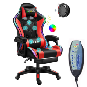 Custom Pink LED RGB Computer PC Game Chair Gaming PU Leather Silla Gamer Massage Racing Gaming Chair with Lights and Speakers