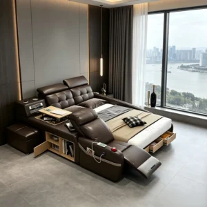Double Sleeper Multifunctional Leather Electric Recliner Sofa Bed with Usb Wood Luxury Adjustable Smart Electric Massage Bed
