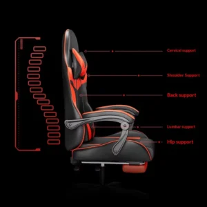 E Sports Gaming Chair LED Lighting Bluetooth Audio Massage Function Reclining Backrest Swivel Electric Leather 4 Stage Gas Lift