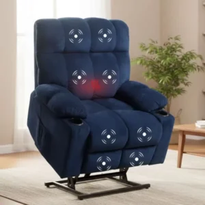 Elderly Electric Recliner Lift Chair Dual Motor Massage Blue Fabric Sofa for Living Room Bedroom Use
