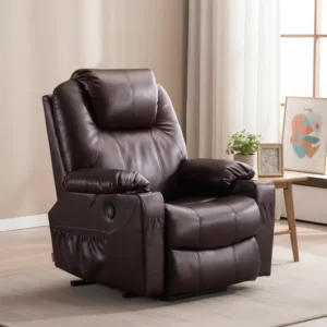 Electric Lift Dark Brown Leather Massage Recliner Chair for Elderly With Remote Control and Heating