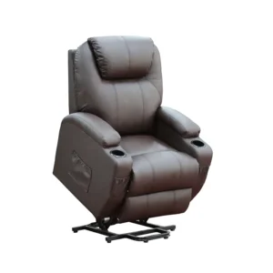 Electric Power Lift Chair for Elderly Brown Heat and Massage Recliner Chair with Cup Holder