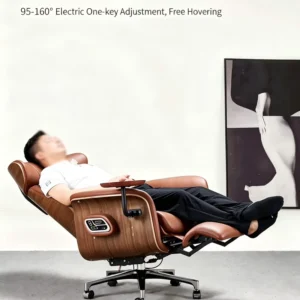 Electric Reclining Executive Office Chair With Massage Ventilation Ergonomic Leather Boss Chair With 160° Recline