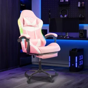 Ergonomic Gaming Chair Adjustable Height Computer Chair LED Light Strips Racing Chair Easy Clean PU Leather PC Chair