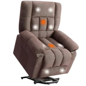 Ergonomic Modern Brown Recliner Chair Power Lift Vibration Massage Heat Remote Control Overstuffed Breathable Fabric Metal Frame