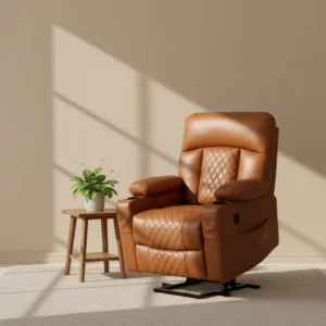 Factory Direct Modern Light Brown Genuine Leather Recliner Massage Sofa Chair Remote Control Electric Living Room Furniture for