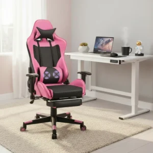 Factory Direct Pink Ergonomic PU Leather Gaming Chair with Footrest for Home Use Massage E Sports Chair