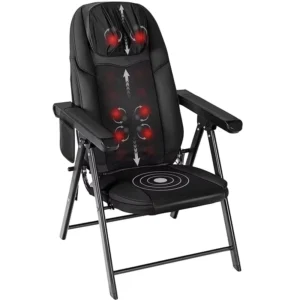 Folding Shiatsu Massage Chair Black Color PU Leather With Heating Function and USB Charge Port Cell Phone Pocket
