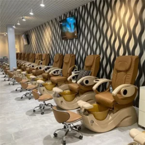 For Modern Adjustable High Back Foot Spa Reclining Vibration Massage Pedicure Chair with Discharge Pump for Nail Salon