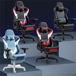 Gaming Chair with Footrest Leather Ergonomic Gaming Chairs with Massage Lumbar Support