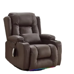 GlasFlength Modern Single Seat Recliner Black Faux Leather Massage Heating Electric Upholstered Chair including Cup Holders USB