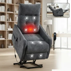 Grey Chenille Power Lift Recliner Electric Chair with Massage Heat Heavy Duty 155° Recline for Elderly