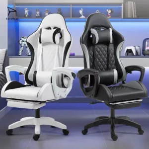 High Back PU Leather Gaming Chair with Footrest Racing Style with Lumbar Support Massage