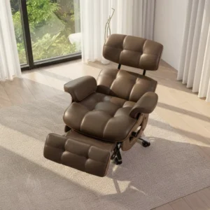 High quality Mid Century Leather Ergonomic Office Chair 360 Swivel With Footrest Lunch Break Recliner For Home Office