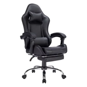 Hot Selling Massage Gamer Chair Pu Chair Modern Design with Footrest Home Office with Waist Pillow Chrome Base Good Quality