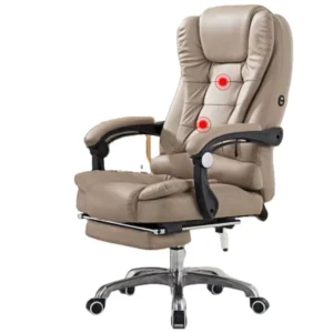 Khaki Leather Office Executive Chair with Massage, Conference Ergonomic Swivel PC Vibrating Chair for Computer Desk