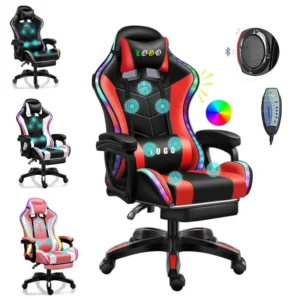 LED Colorful Lights Silla Gamer Full Massage Pro Gamer Chair Bluetooth Speakers Gaming Chair with Footrest