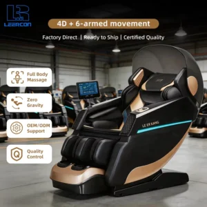 LEERCON Luxury Black SL Track Heated Body Scan Zero Gravity Roller 4D Full Body Smart AI Robot Massage Chair With Foot