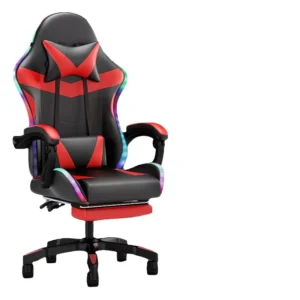 Leather Ergonomic Marquee LED Gaming Chair Height Adjustable Reclining Electric Massage Computer Chair Contemporary Design Home