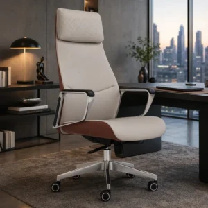 Leather Material Boss Chair Ergonomic Executive Chair With Aluminum Armrest Recline Lock System For Corporate Executive Office