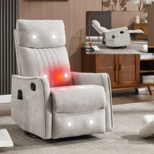 Light Gray Chenille Easy Assembly Massage with Timer 8 Vibration Nodes No Tools Needed Recliner Chair 360° Swivel Rocking