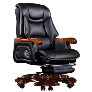 Light Luxury Office Chair with Solid Wood Armrests Ergonomic Backrest Leather Massage Chair