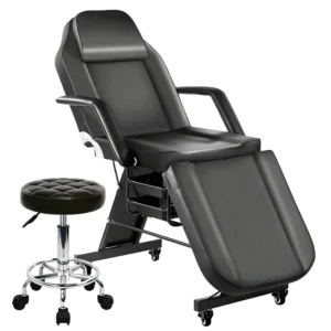 Luxurious Black White Adjustable Leg Beauty Massage Chair Foldable Tattoo Barber Bed Chair for Facial Therapy Eyelash