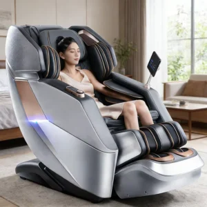 Luxury 4D Zero Gravity Massage Chair Full Body Air Pressure with Portable Features Grey Spare Parts Included for Home Office Use