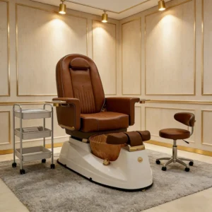 Luxury Brown Pedicure Chair with Foot SPA Tub & Stool