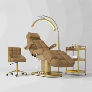 Luxury Electric Beauty Bed Lamb Fleece Facial Bed Beauty SPA Chair 3 Motor Massage Table Foot Control with Light