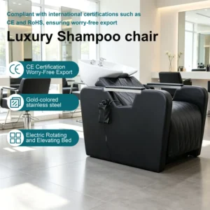 Luxury Electric Massage Shampoo Chair with Motorized Footrest Professional Hair Salon Backwash Unit for Beauty Spa Furniture