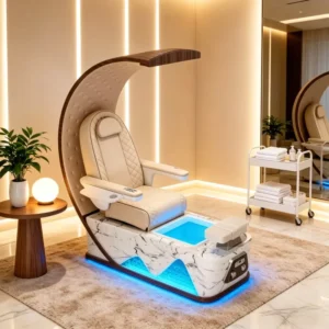 Luxury Electric Pedicure Massage Chair Modern Leather Spa Foot Care Chair with LED Light for Hotel Bathroom & Wellness Spa