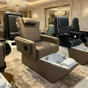 Luxury Electric Pedicure SPA Chair Quilted PU Foot Chair with Ceramic Basin for Nail Salon