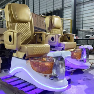 Luxury Golden Leather Beauty Nail Salon Equipment High Back Foot SPA Pedicure Chair
