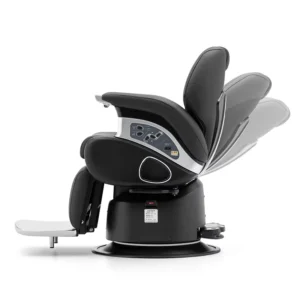 Luxury High end Salon Electric Barber Chair Modern Design Metal Frame Leather Seat Liftable 360 Degree Swivel