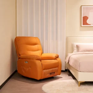 Luxury Living Room Cowhide Swivel Electric Massage Chair Sofa with Metal Frame Ergonomic Design High Quality Office Furniture