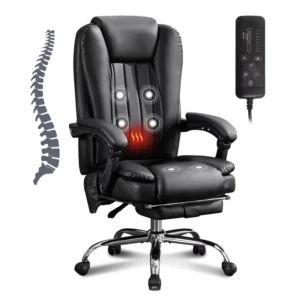 Luxury Massage Office Computer Chair with Heat and 6 Vibration Points Executive Office Chair with Foot Rest and Padded Armrests