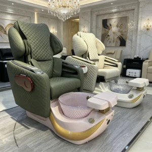 Luxury Metal Armrest Pedicure SPA Chair Quilted PU Foot Chair with Transparent Basin for Premium Nail Salon